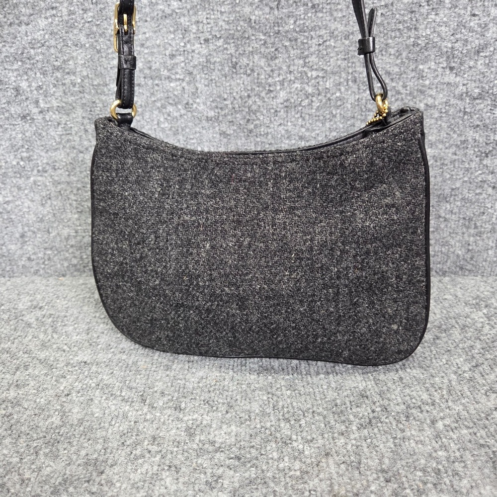 Coach Small Hobo Shoulder Bag Charcoal Gray‎ Wool Tweed Black Leather 8308 Y2K - Picture 8 of 16